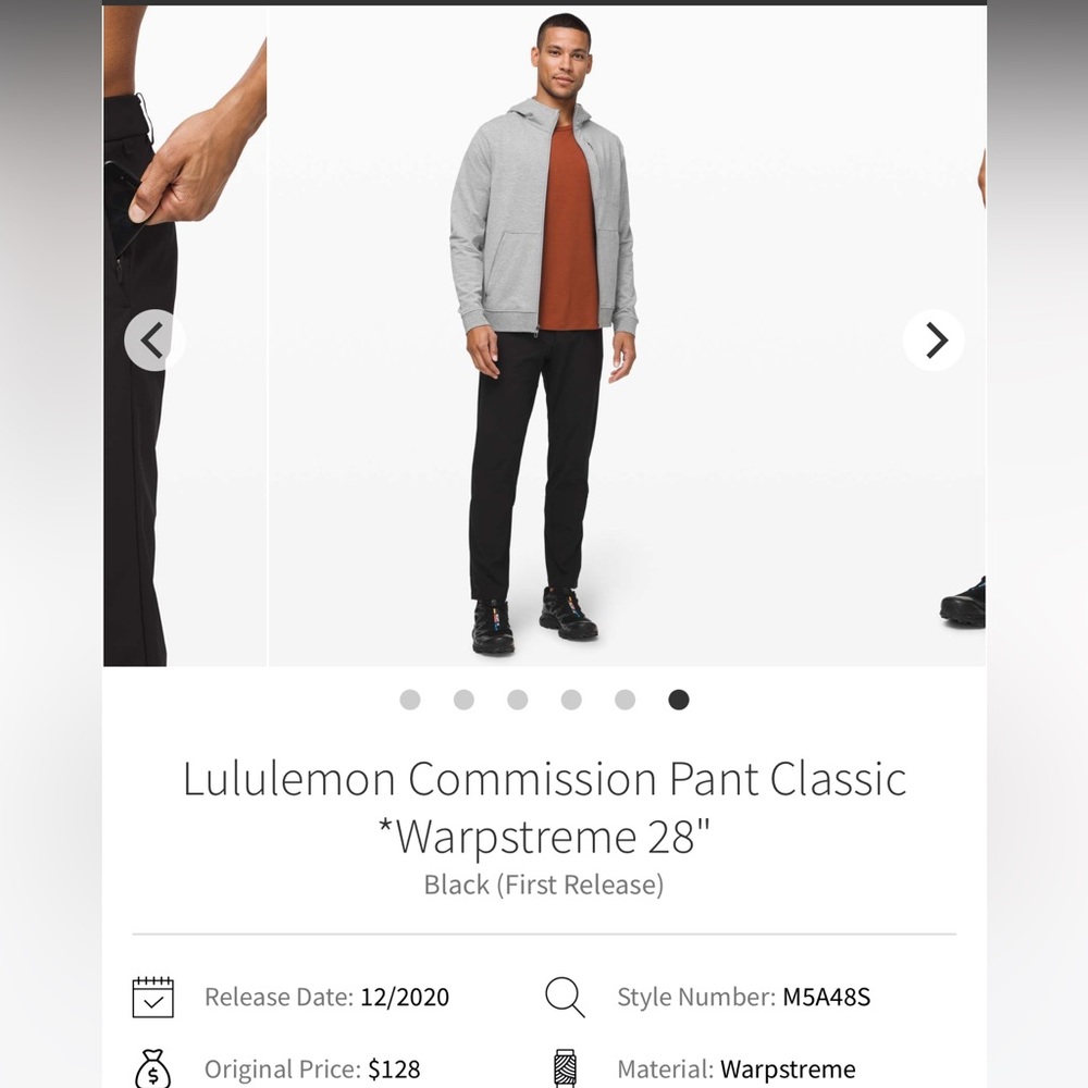 Lululemon Commission Pant Classic *Warpstreme 28" Men’s Size 34X27 Actual M5A48S